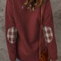Red Geometric Texture Plaid Trim Sweatshirt