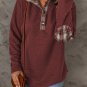 Red Geometric Texture Plaid Trim Sweatshirt