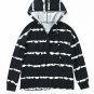 Black Striped Drawstring Button Long Sleeve Hoodie