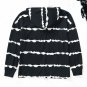 Black Striped Drawstring Button Long Sleeve Hoodie