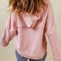 Pink Casual Button Solid Patchwork Trim Hoodie