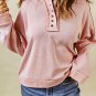 Pink Casual Button Solid Patchwork Trim Hoodie