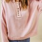 Pink Casual Button Solid Patchwork Trim Hoodie