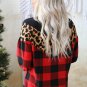 Red Chevron Plaid Leopard Patchwork Turtleneck Sweatshirt