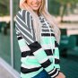 Green Striped Drawstring Long Sleeve Hoodie