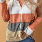 Multicolor Zipped Front Colorblock Hollow Out Knit Hoodie