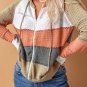 Multicolor Zipped Front Colorblock Hollow Out Knit Hoodie