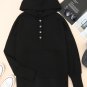 Black Batwing Sleeve Pocketed Henley Hoodie