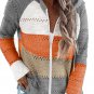 Gray Zipped Front Colorblock Hollow Out Knit Hoodie