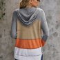 Gray Zipped Front Colorblock Hollow Out Knit Hoodie