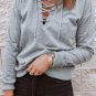 Grey Casual Solid Color Lace Up Hoodie