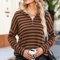 Brown Striped Knit Quarter Zip Hoodie