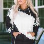 Black Cow Tie Dye Print Pocketed Drawstring Pullover Hoodie