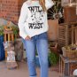 White WILD WEST Steer Skull Graphic Ribbed Sweatshirt