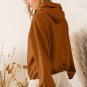 Brown Ribbed Trim Kangaroo Pocket Zipped Hoodie