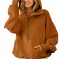 Brown Ribbed Trim Kangaroo Pocket Zipped Hoodie