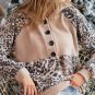 Leopard Print Buttoned Neckline Raglan Sleeve Hoodie