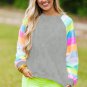 Gray Sequin Color Block Raglan Sleeve Pullover Sweatshirt