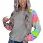 Gray Sequin Color Block Raglan Sleeve Pullover Sweatshirt