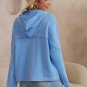 Sky Blue Casual Button Solid Patchwork Trim Hoodie