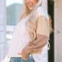 Khaki Color Block Sleeve Patchwork Oversized Sweatshirt