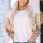 Khaki Color Block Sleeve Patchwork Oversized Sweatshirt
