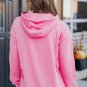 Pink Solid Ripped Hooded Sweatshirt with Kangaroo Pocket