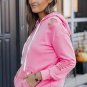 Pink Solid Ripped Hooded Sweatshirt with Kangaroo Pocket