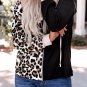 Black Leopard Patchwork Buttoned Hooded Sweatshirt