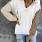 Khaki Colorblock V Neck Long Sleeve Hoodie