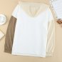 Khaki Colorblock V Neck Long Sleeve Hoodie