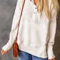 White Batwing Sleeve Pocketed Henley Hoodie