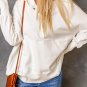 White Batwing Sleeve Pocketed Henley Hoodie