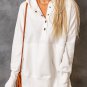 White Batwing Sleeve Pocketed Henley Hoodie
