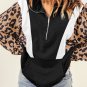 Black Pocketed Half Zip Leopard Pullover Sweatshirt