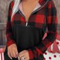 Black Contrast Buffalo Plaid Zip Pullover Hooded Top