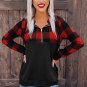 Black Contrast Buffalo Plaid Zip Pullover Hooded Top