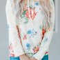 Apricot Floral Print Lace Contrast Long Sleeve Hoodie