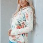Apricot Floral Print Lace Contrast Long Sleeve Hoodie
