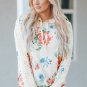 Apricot Floral Print Lace Contrast Long Sleeve Hoodie
