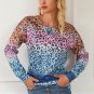 Multicolor Gradient Leopard Print Pullover Sweatshirt