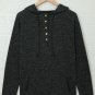 Black Heathered Print Button Snap Neck Pullover Hoodie