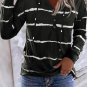 Black Striped Drawstring Button Long Sleeve Hoodie