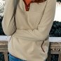 Beige Contrast Binding Snap Button Geometric Pullover Sweatshirt