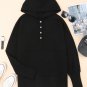 Black Batwing Sleeve Pocketed Henley Hoodie