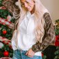 White Waffle Patch Plaid Sleeve Kangaroo Pocket Hoodie