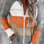 Gray Zipped Front Colorblock Hollow out Knit Hoodie