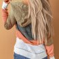 Multicolor Zipped Front Colorblock Hollow out Knit Hoodie