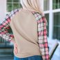 Apricot Plaid Raglan Sleeve Sweatshirt
