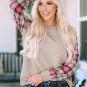 Apricot Plaid Raglan Sleeve Sweatshirt